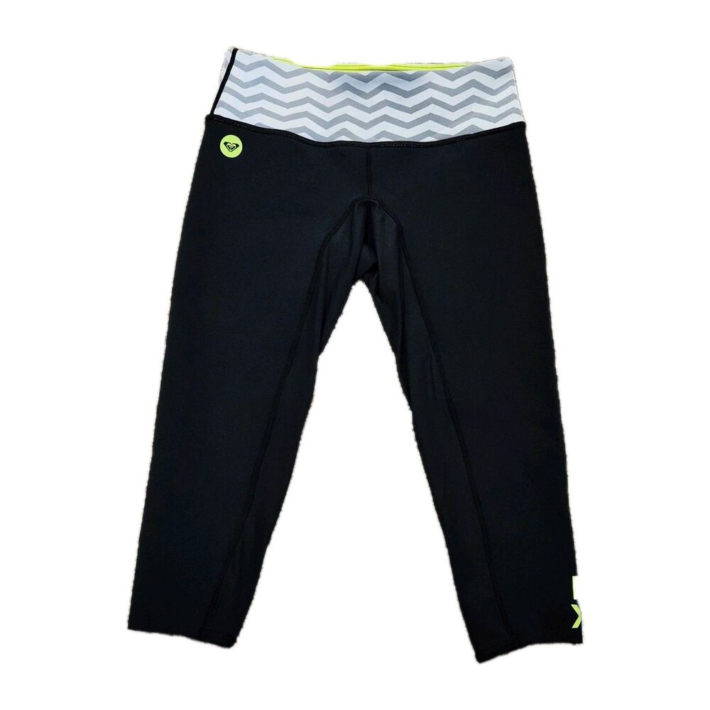 Roxy Pop Surf 1 mm Black Neoprene Capri Wetsuit Surf Pants Women's 6 Chevron